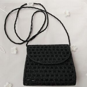 EUC INGE CHRISTOPHER  Black Fully Glass Beaded Prom Formal Snap Shoulder Purse